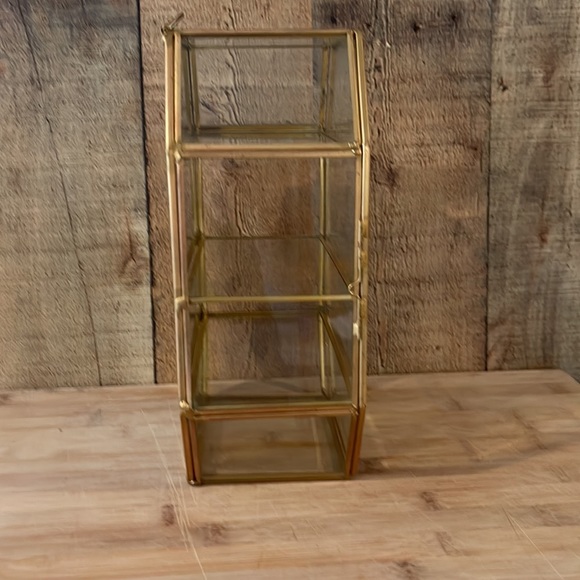 Vintage brass and beveled glass curio cabinet - Picture 3 of 9